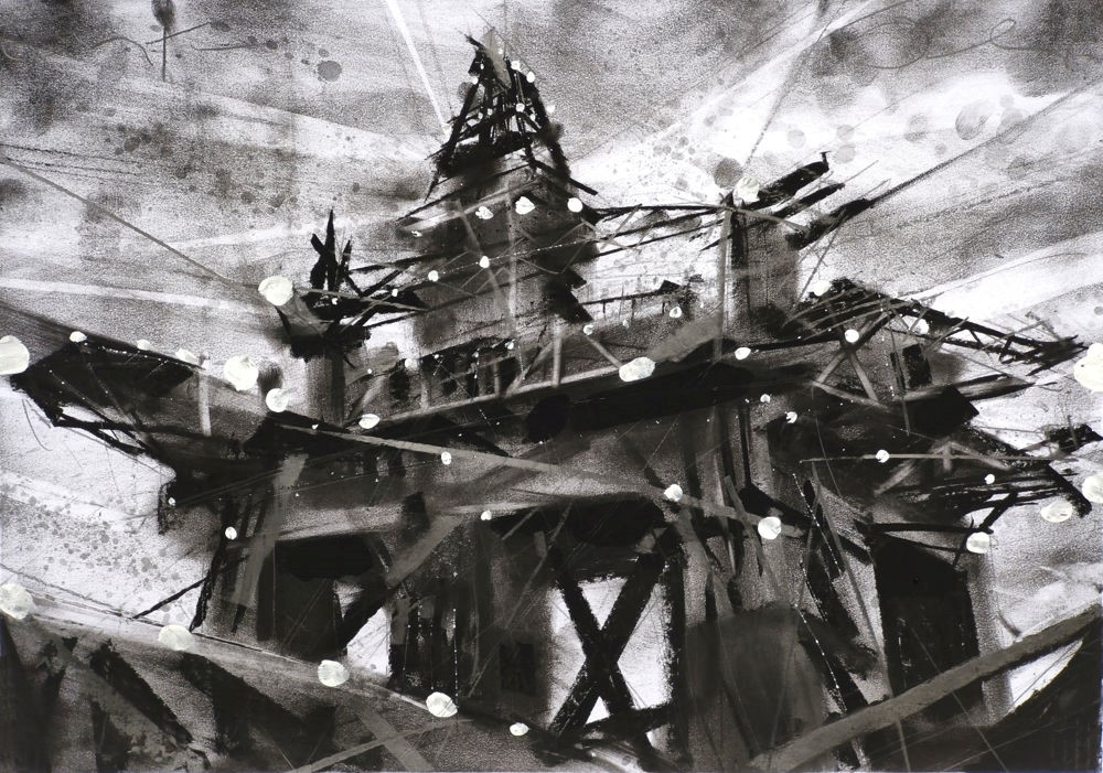 Constantin Jaxy · Entöler · 2023 · Grafit, Kreide, Tusche auf Papier • Blattmaß 40 x 60 cm