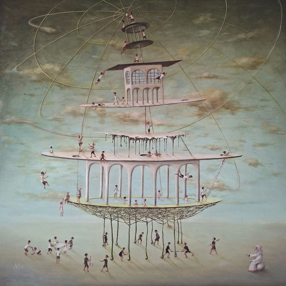 Ilze Smildzina · Der Turm zu Babel, der Wille Gottes · 2026 · Ölfarbe auf Leinwand · 100 x 100 cm