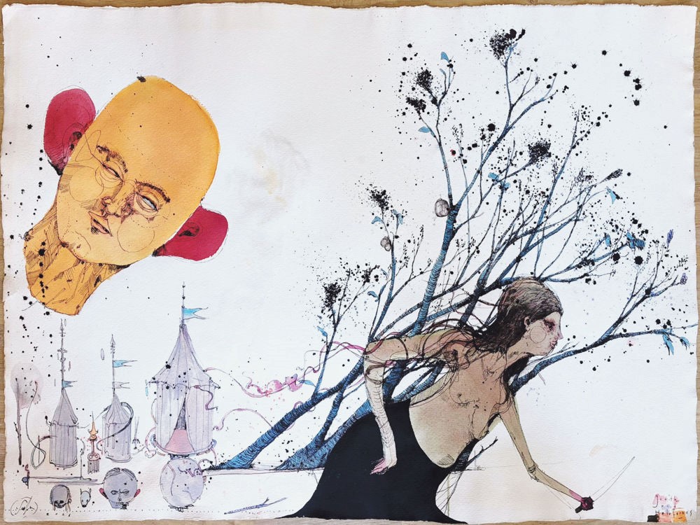 Welf Schiefer · Judith und Halofernes · 2026 · Mischtechnik auf Papier · Blattmaß 55 x 77 cm